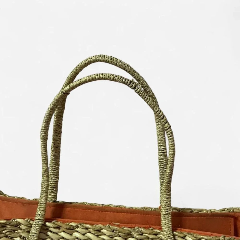 Woven Straw Tote Bag with‎ Round Accent, Beach, Vacation, Everyday